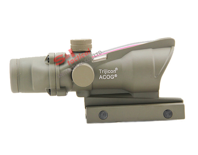 4x32 ACOG Style Optical Tactical Scope W/ Red Fiber Crosshair DE